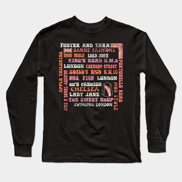 Iconic London Roads and Stores of the 60's Long Sleeve T-Shirt by Foster and Tara